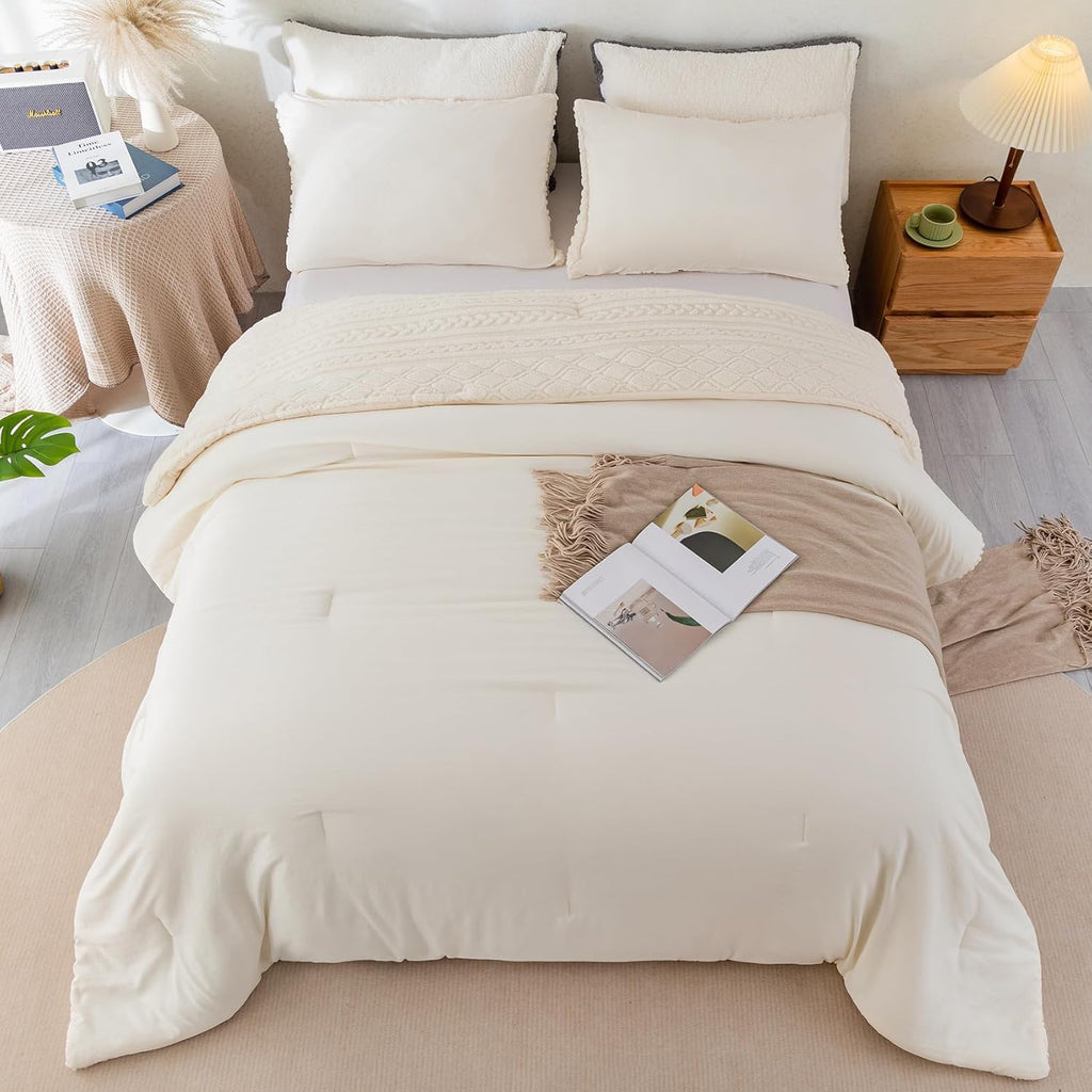 White King Size Sherpa Fleece Down Alternative Comforter Set Z346