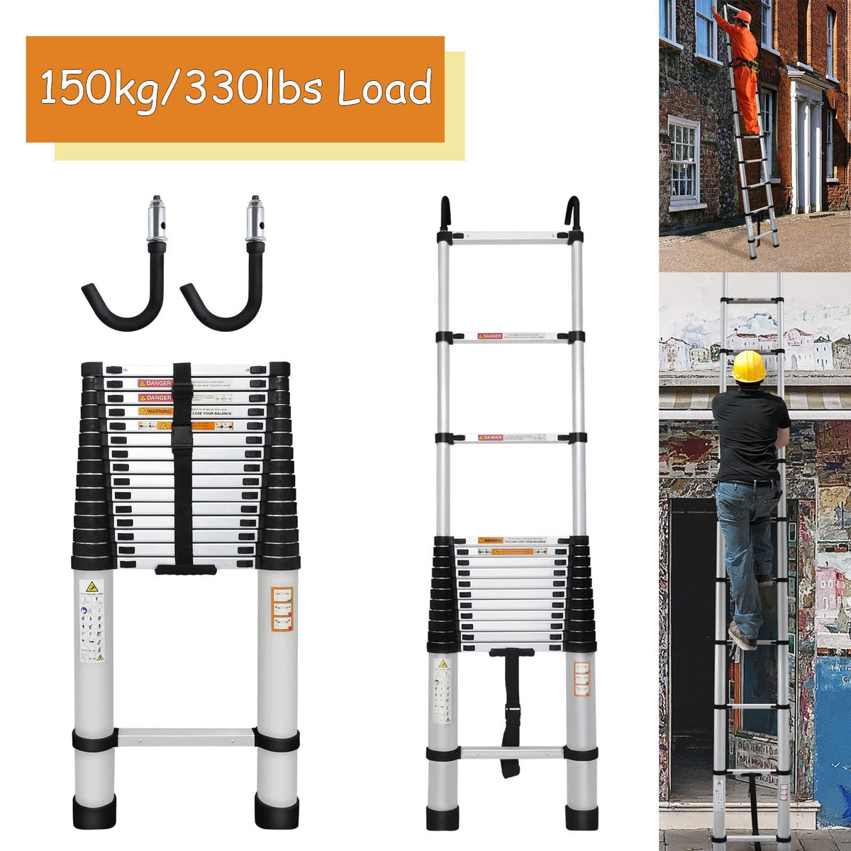 20.3ft Aluminum Telescoping Ladder with Hooks P946425