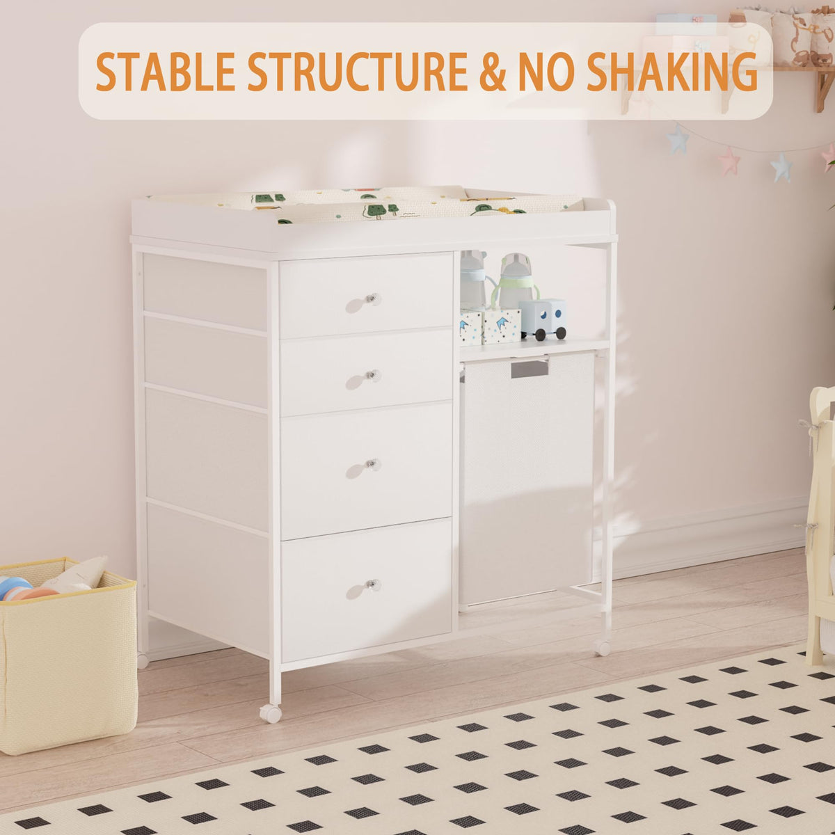 Diaper Changing Station with Wheels and Laundry Hamper F385897
