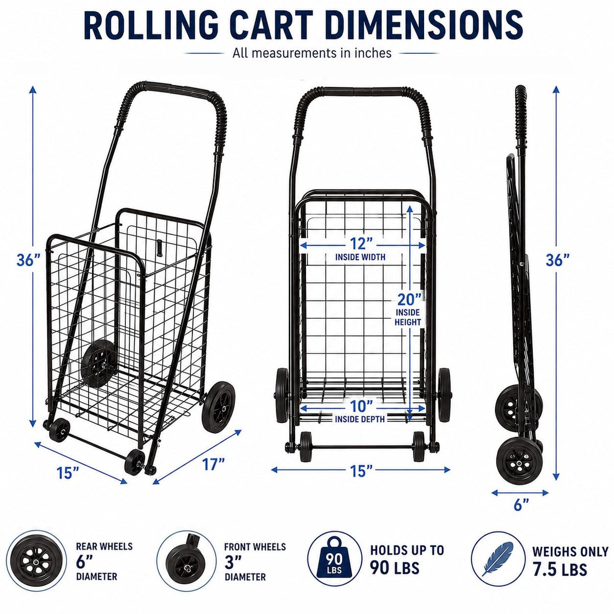 Black Foldable Utility Cart with Wheels B477660