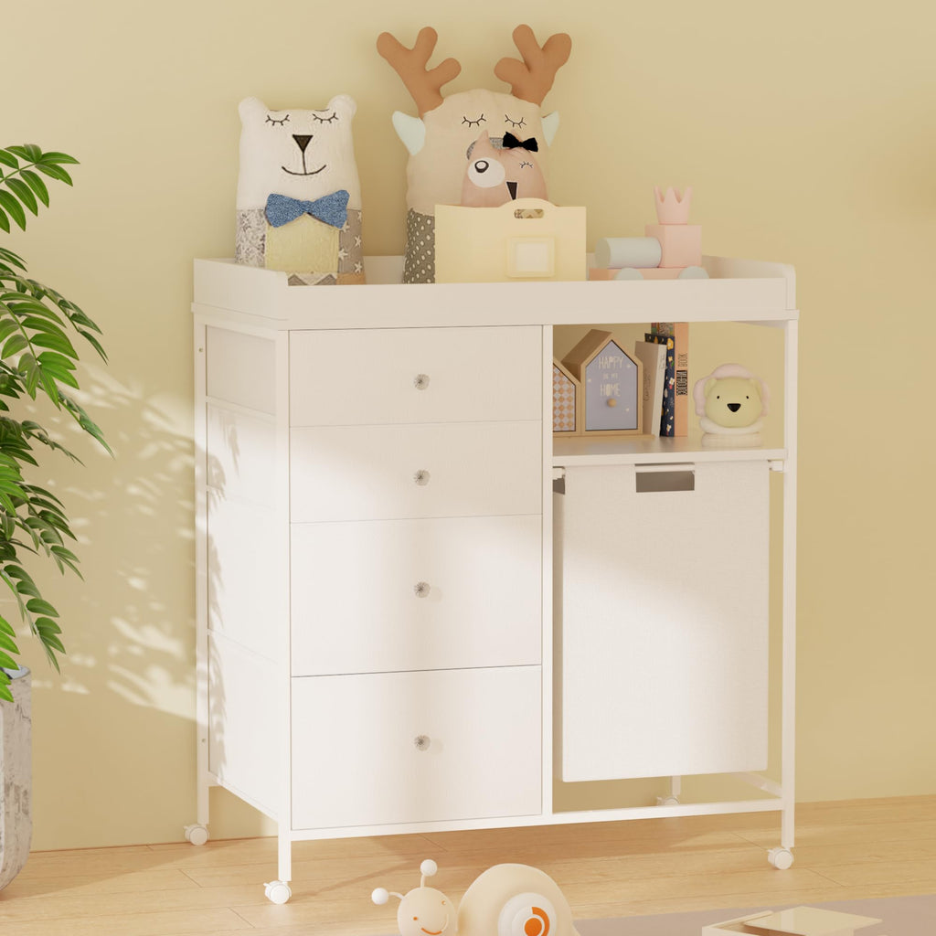 Diaper Changing Station with Wheels and Laundry Hamper F385897