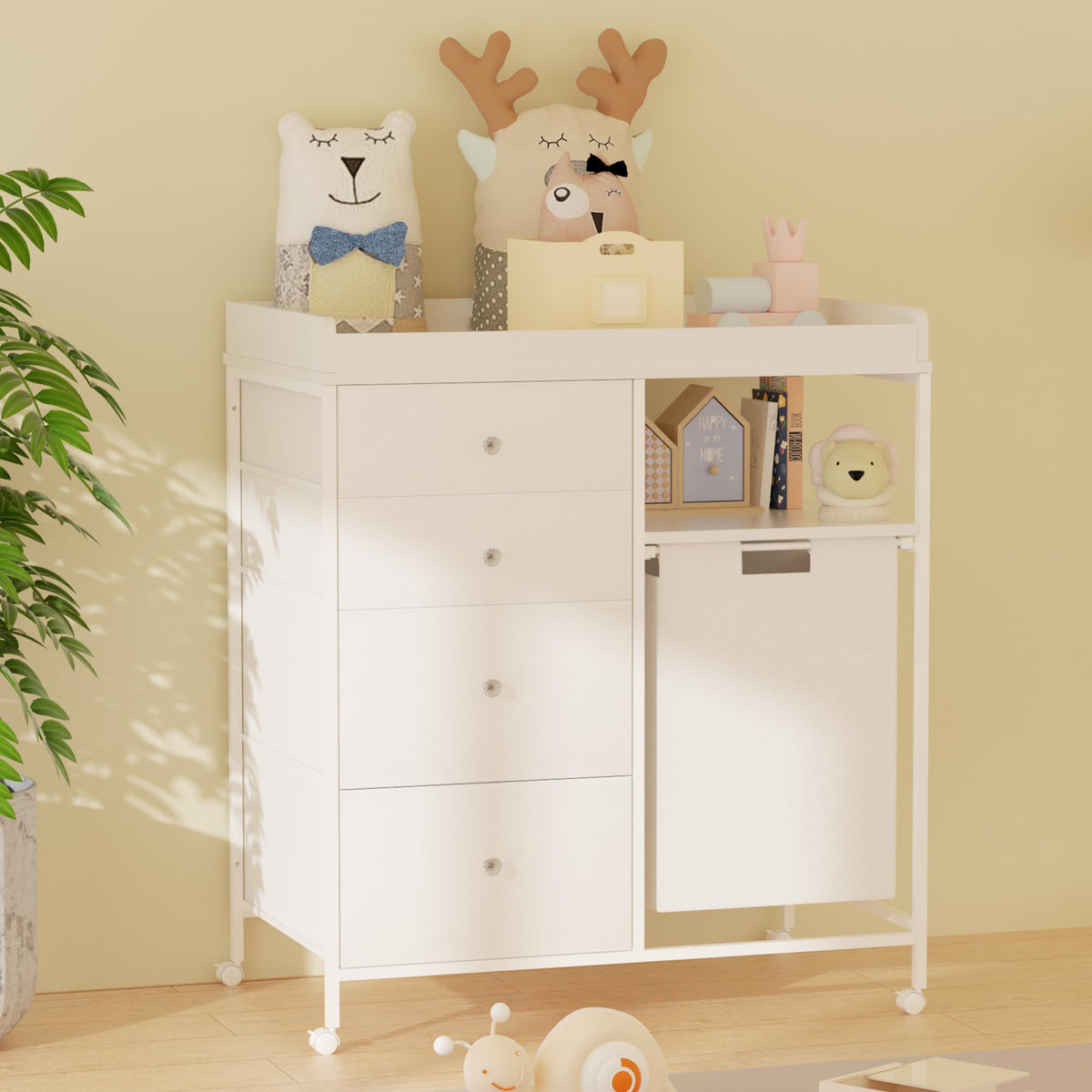 Diaper Changing Station with Wheels and Laundry Hamper F385897