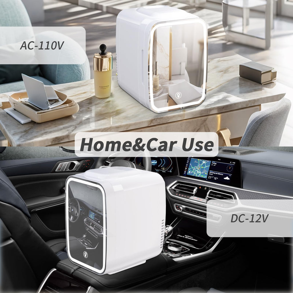 4 Liter 6 Cans Mini Fridge with LED Mirror F1858