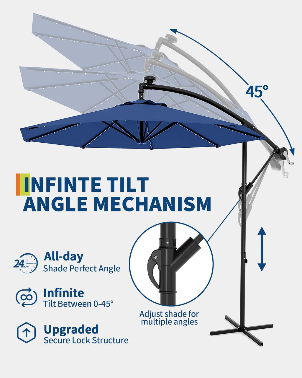 10 ft Solar Light Patio Umbrella with Crank Lift and Cross Base S560