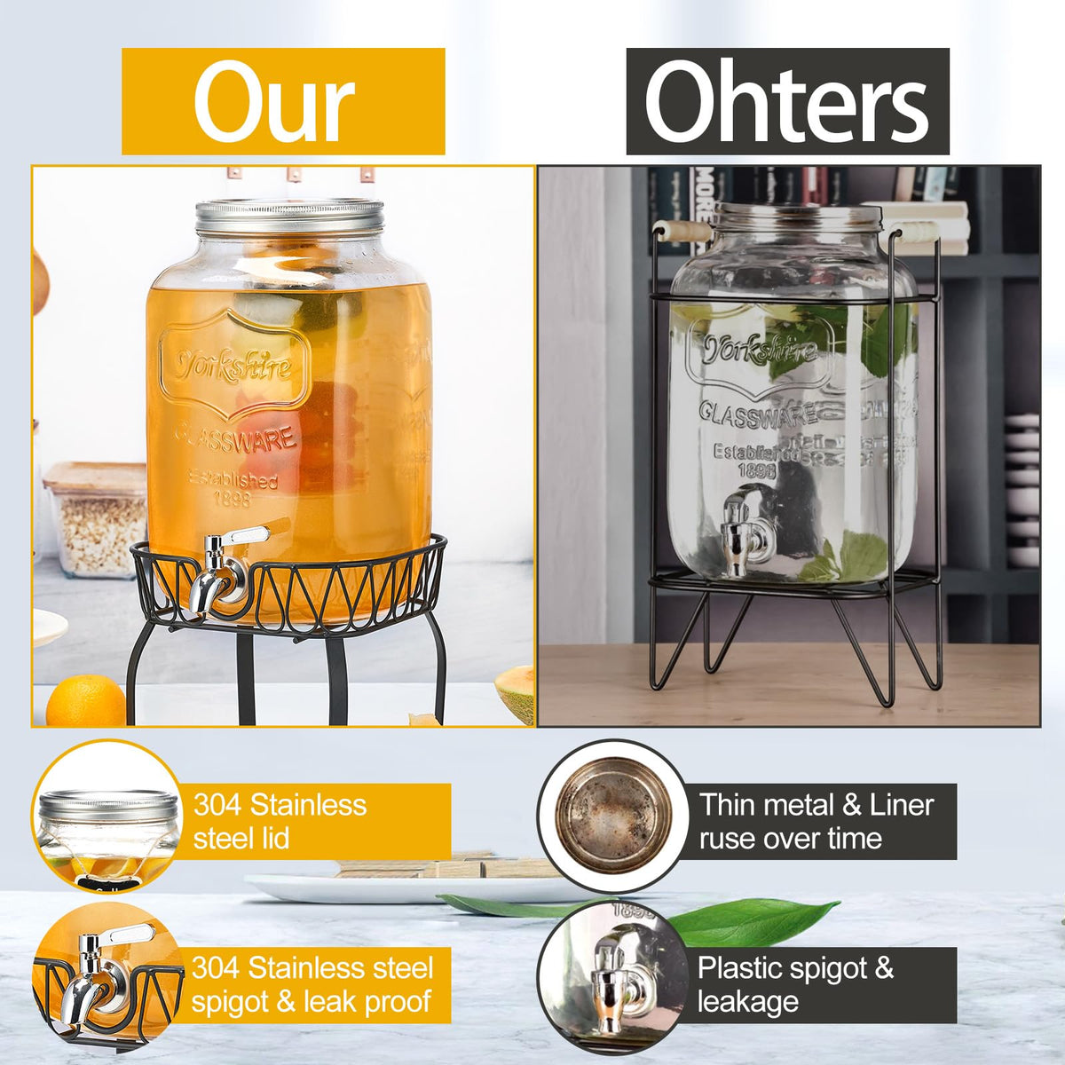 2 Gallon Glass Beverage Dispenser with Stand & Fruit Infuser L894065