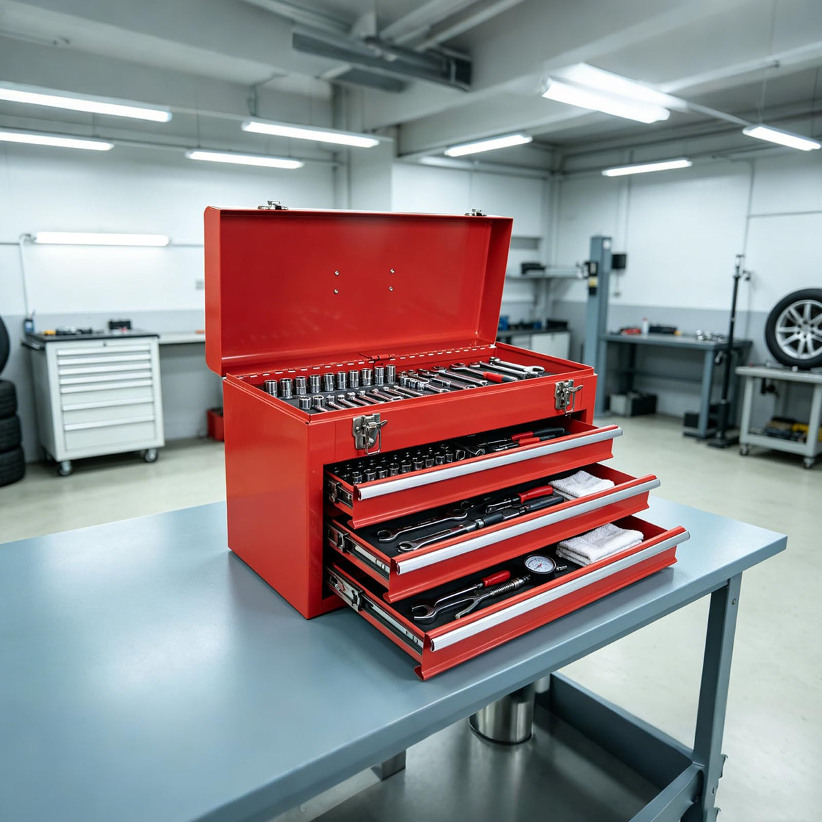 20.5-Inch Metal Tool Box with 3 Drawers H1822