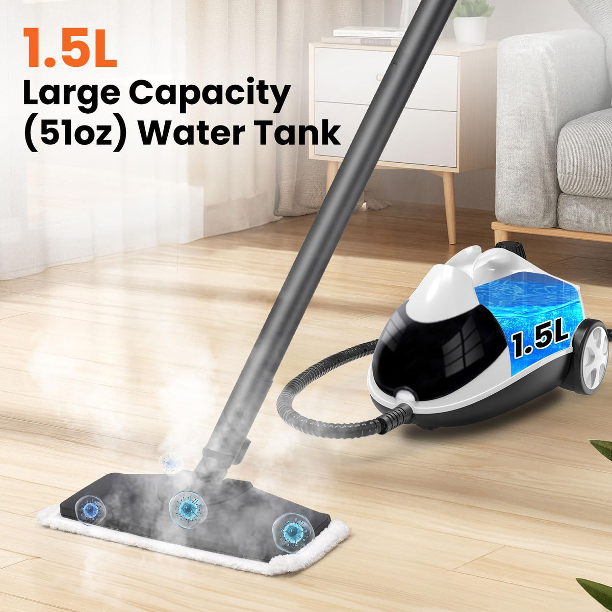 1.5L 6-in-1 Steam Cleaner with 8 Accessories L28563