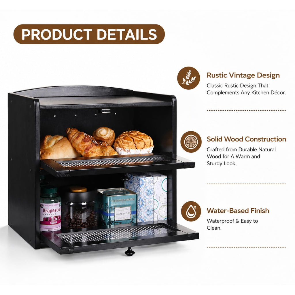 Wooden 2-Tier Bread Box with Window P32187