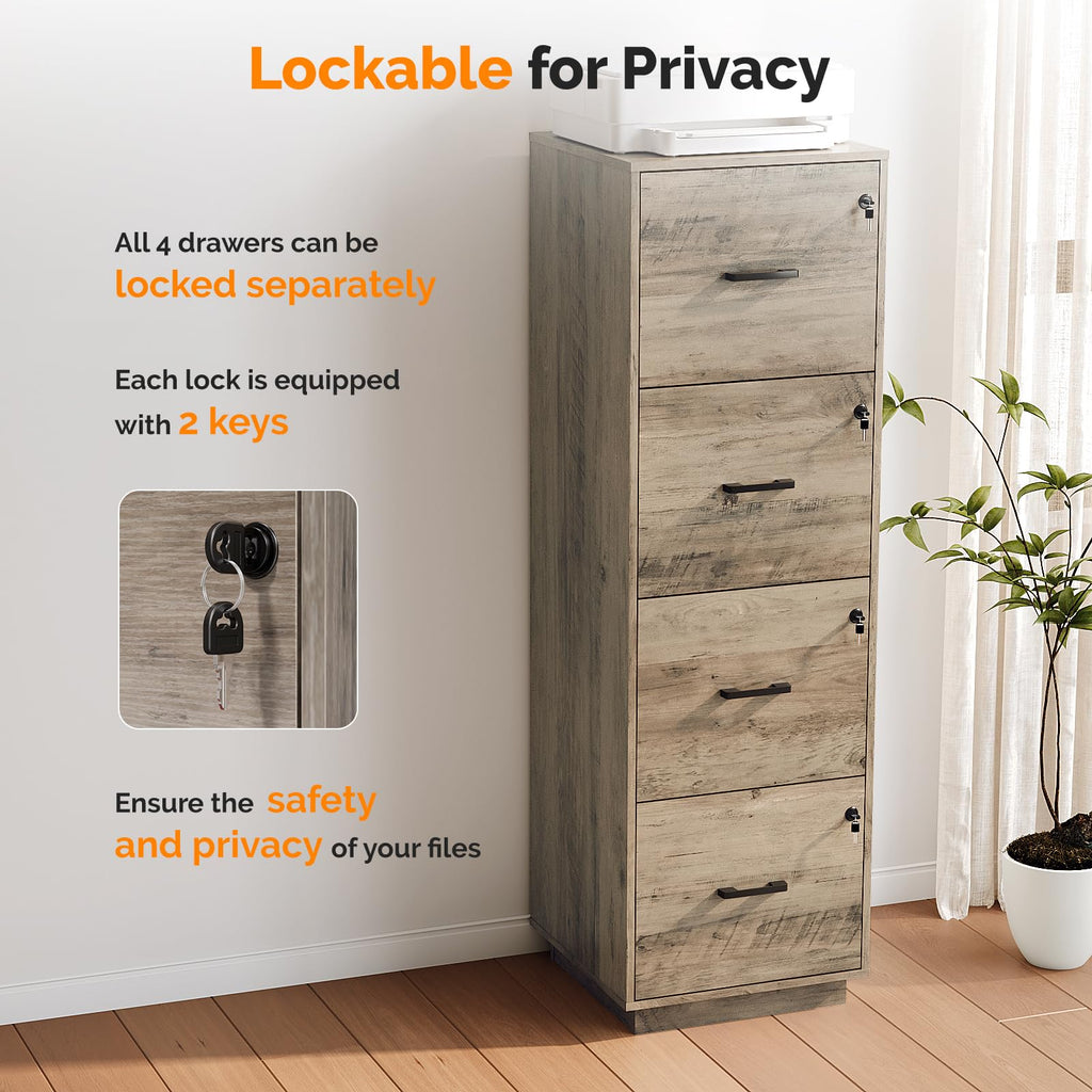 4 Drawer Wood File Cabinet with Lock O5231