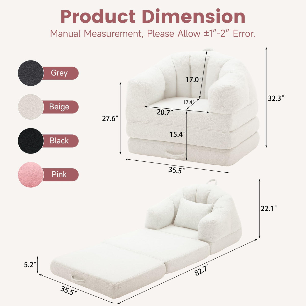 Beige 2 in 1 Convertible Sleeper Sofa Bed M329