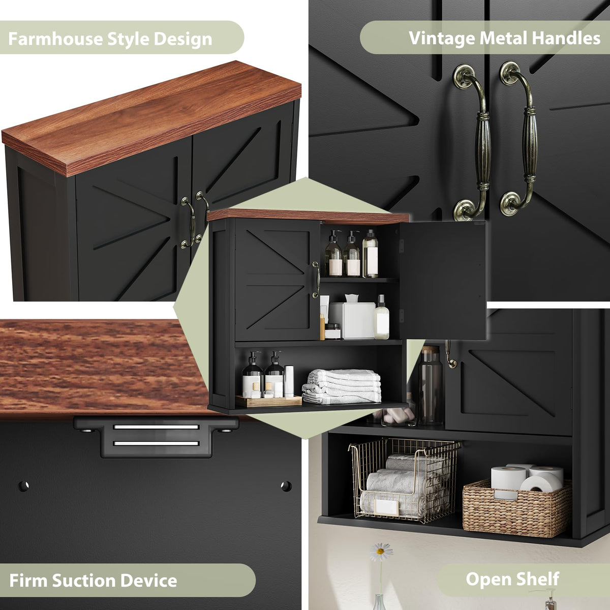 Black Wall Mounted Bathroom Cabinet with Adjustable Shelf W6313