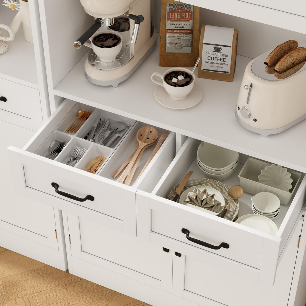 White Tall Wood Kitchen Pantry Storage Cabinet I96982
