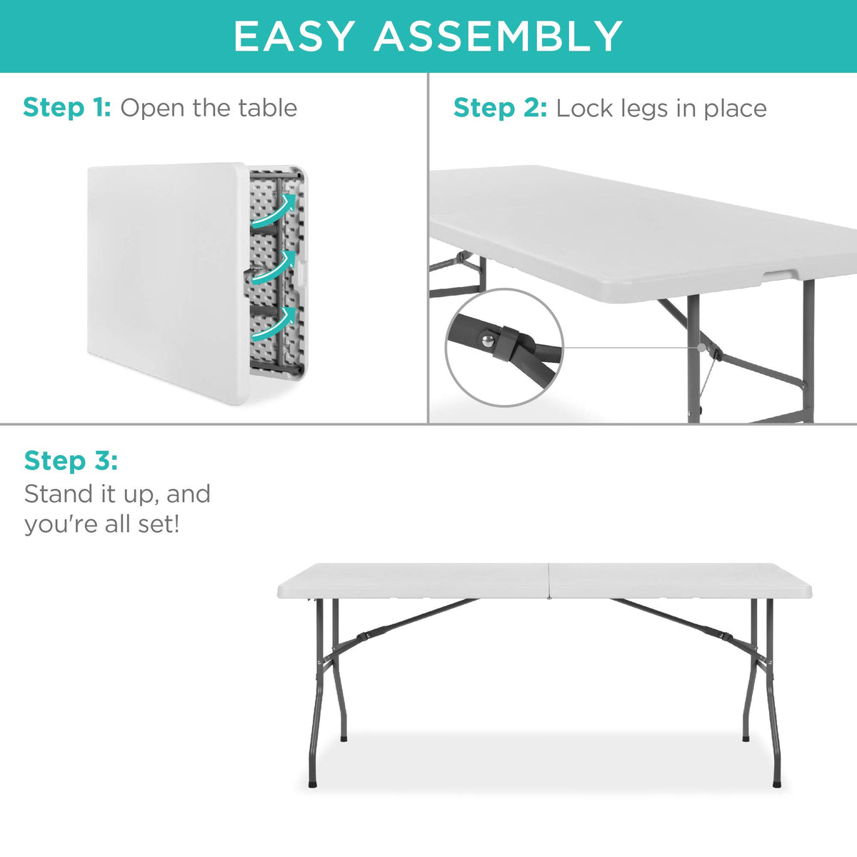 6ft White Plastic Folding Table K87407