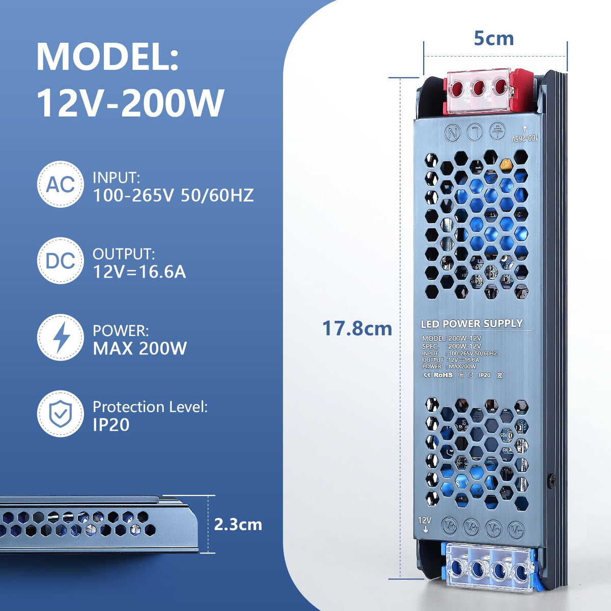 12V 200W Ultra Slim LED Power Supply Z676