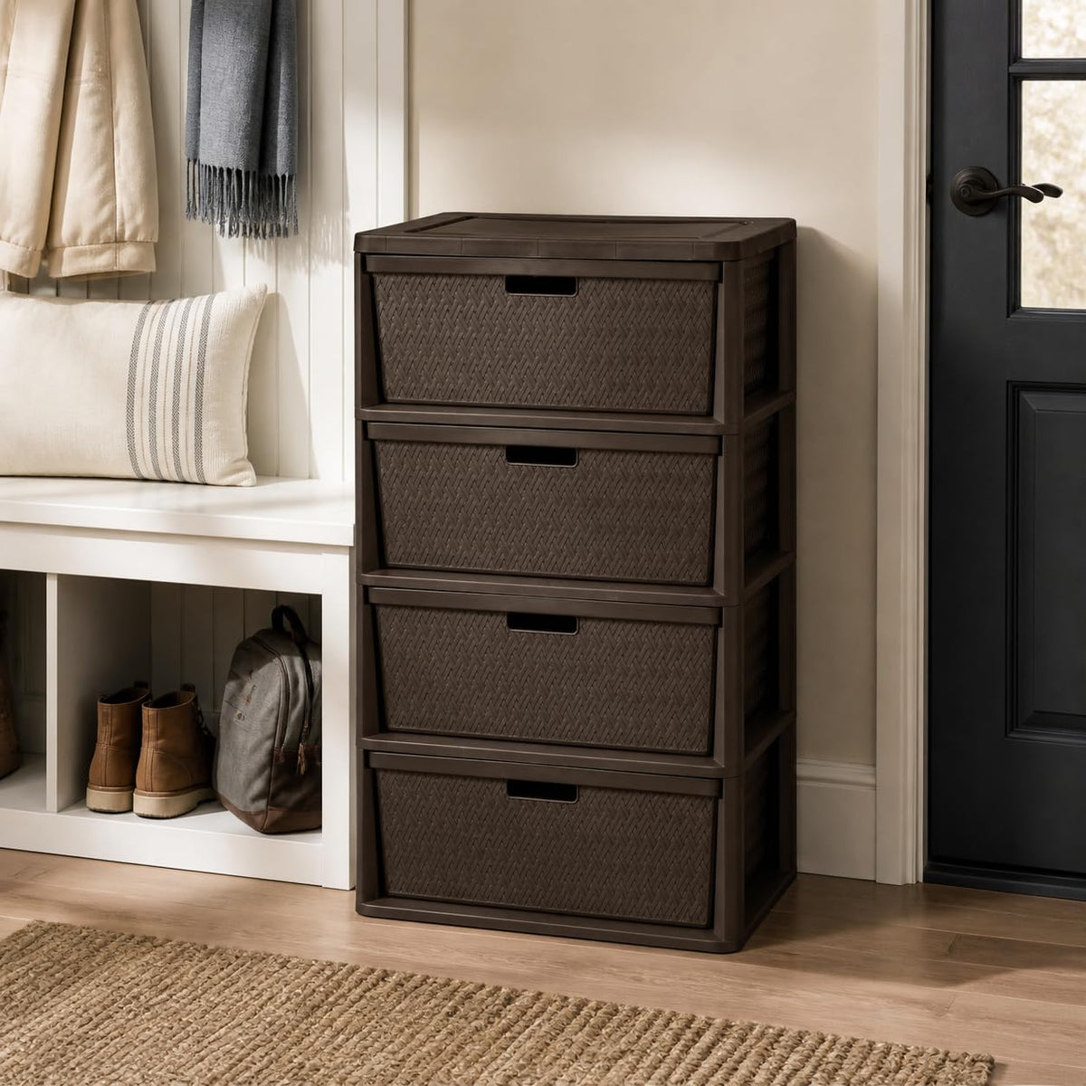 Brown 4 Drawer Plastic Storage Tower V64502