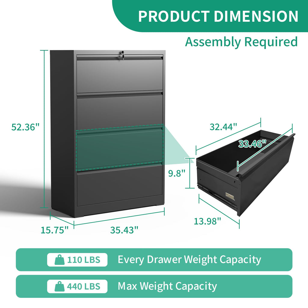 Black 4 Drawer Metal File Cabinet K809