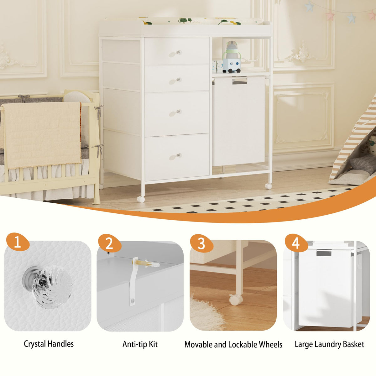 Diaper Changing Station with Wheels and Laundry Hamper F385897