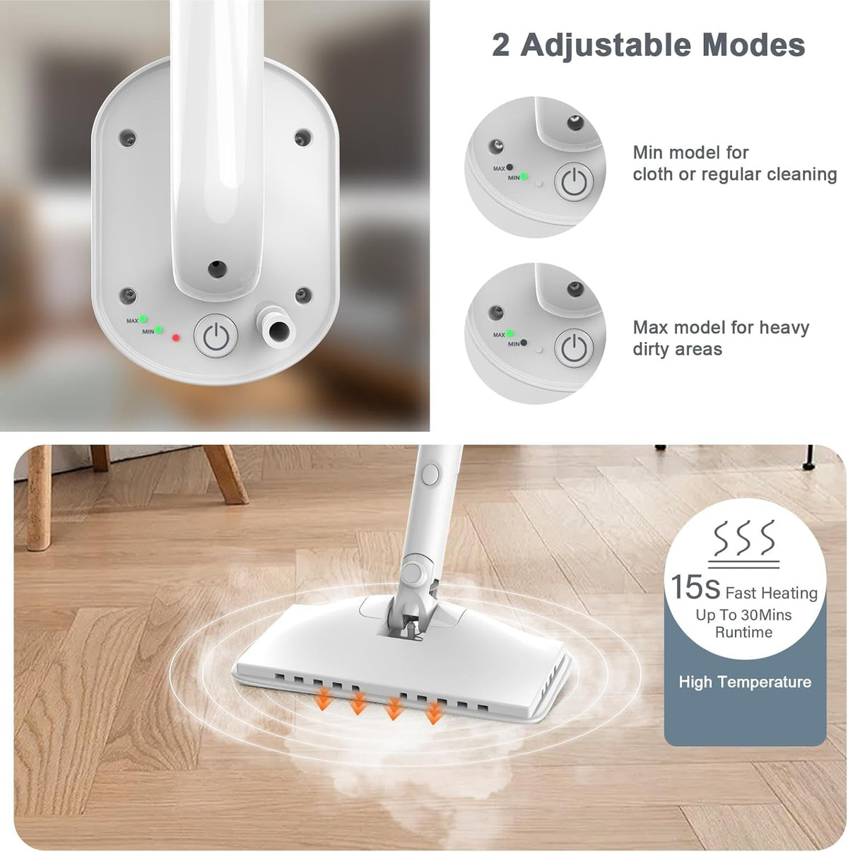 1200W 6-in-1 Steam Mop with 2 Modes, 400ML Removable Tank R981156