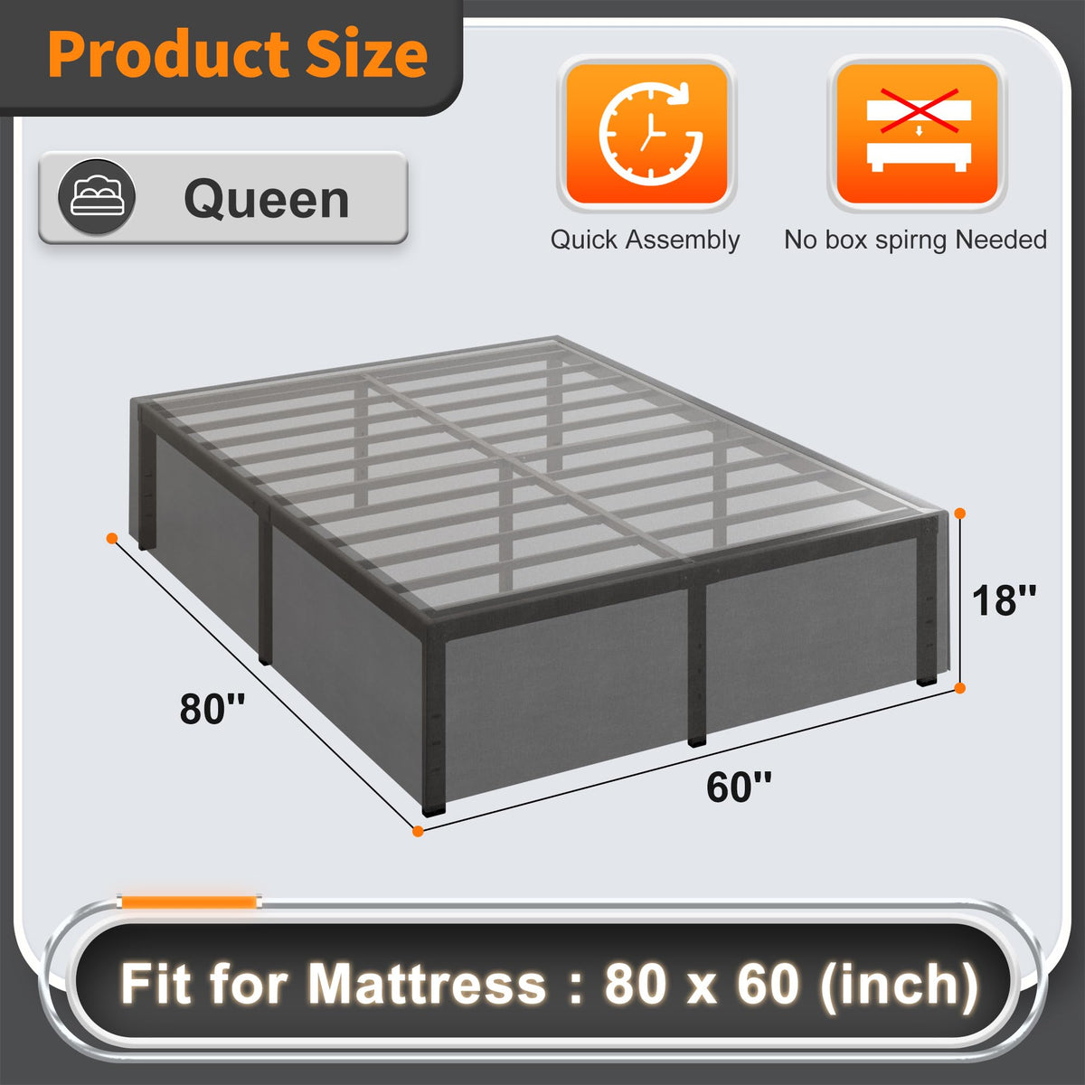 18 Inch Queen Size Metal Bed Frame C361644