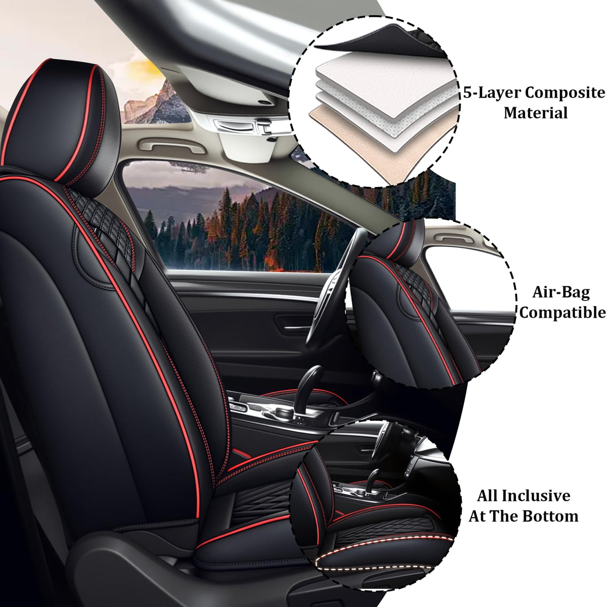Waterproof Nappa Leather Full Set Car Seat Covers O4417