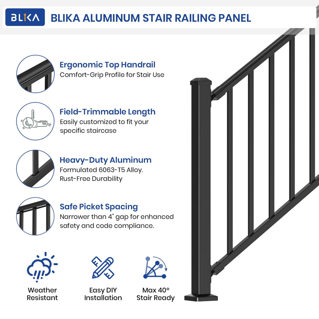 Aluminum Stair Railing Kit with Post, Matte Black W998