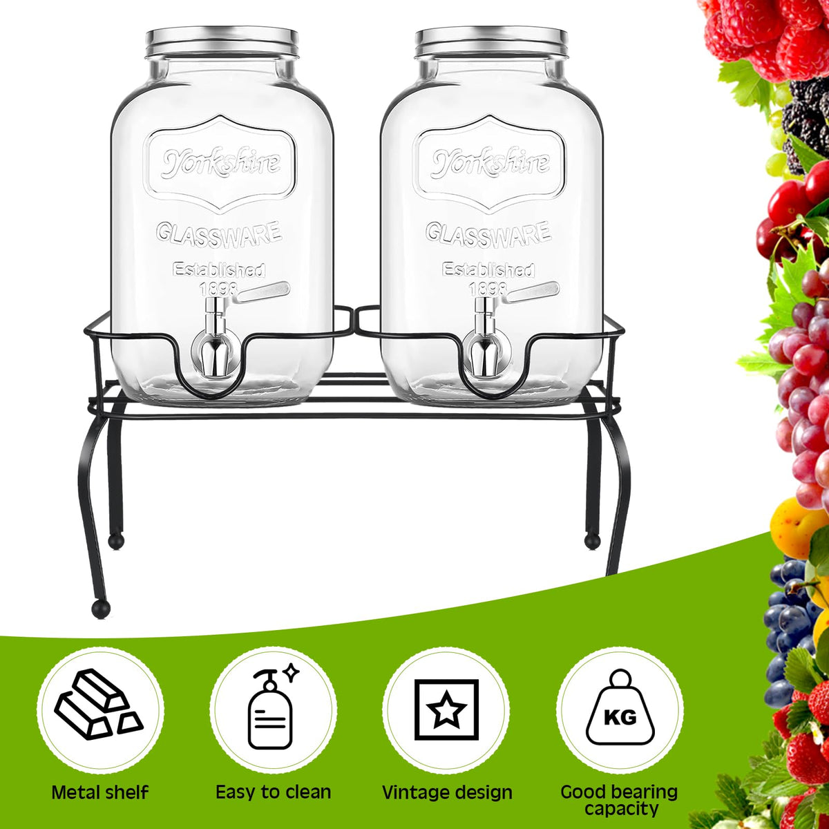 2 Gallon Black Metal Beverage Dispenser with 2 Compartments J974