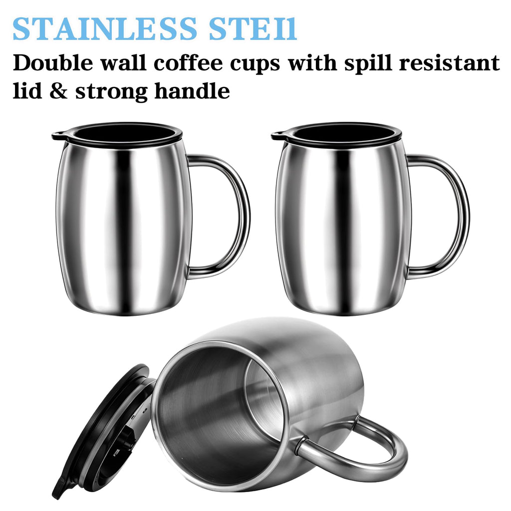 3 Pack 14 oz Insulated Stainless Steel Coffee Mug with Lid and Handle P746