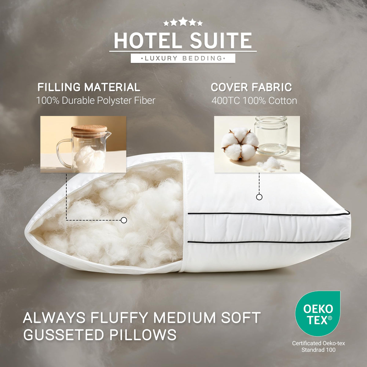 King Size Set of 2 Medium Soft Bed Pillows U411