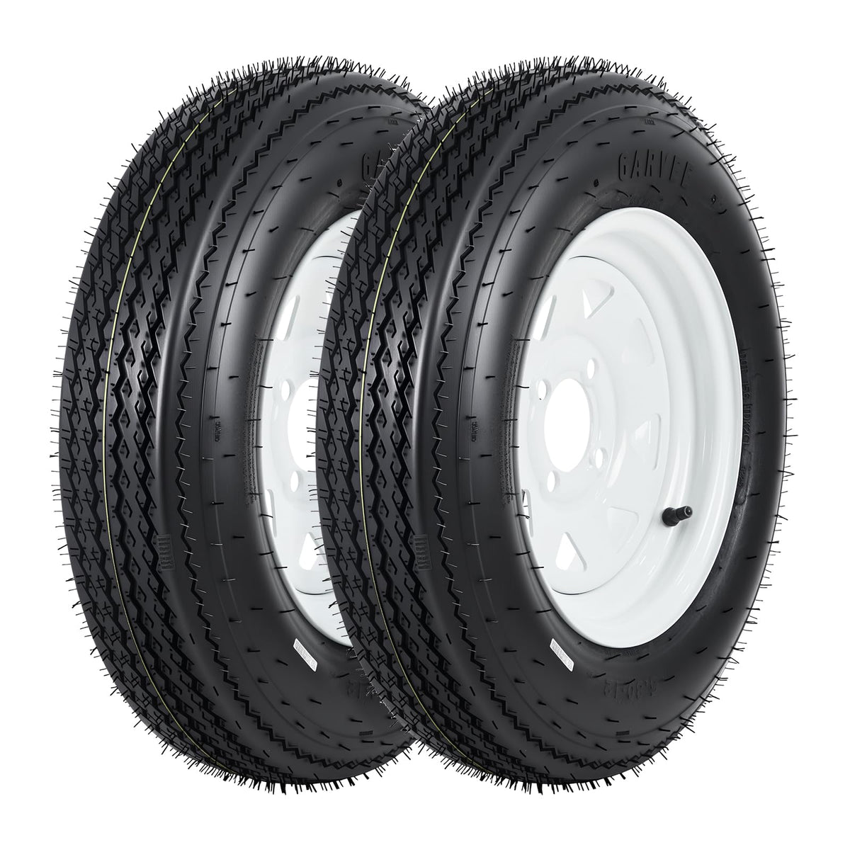 2-Pack Trailer Tires on Rims 5.30-12 4 Lug White Wheels C757