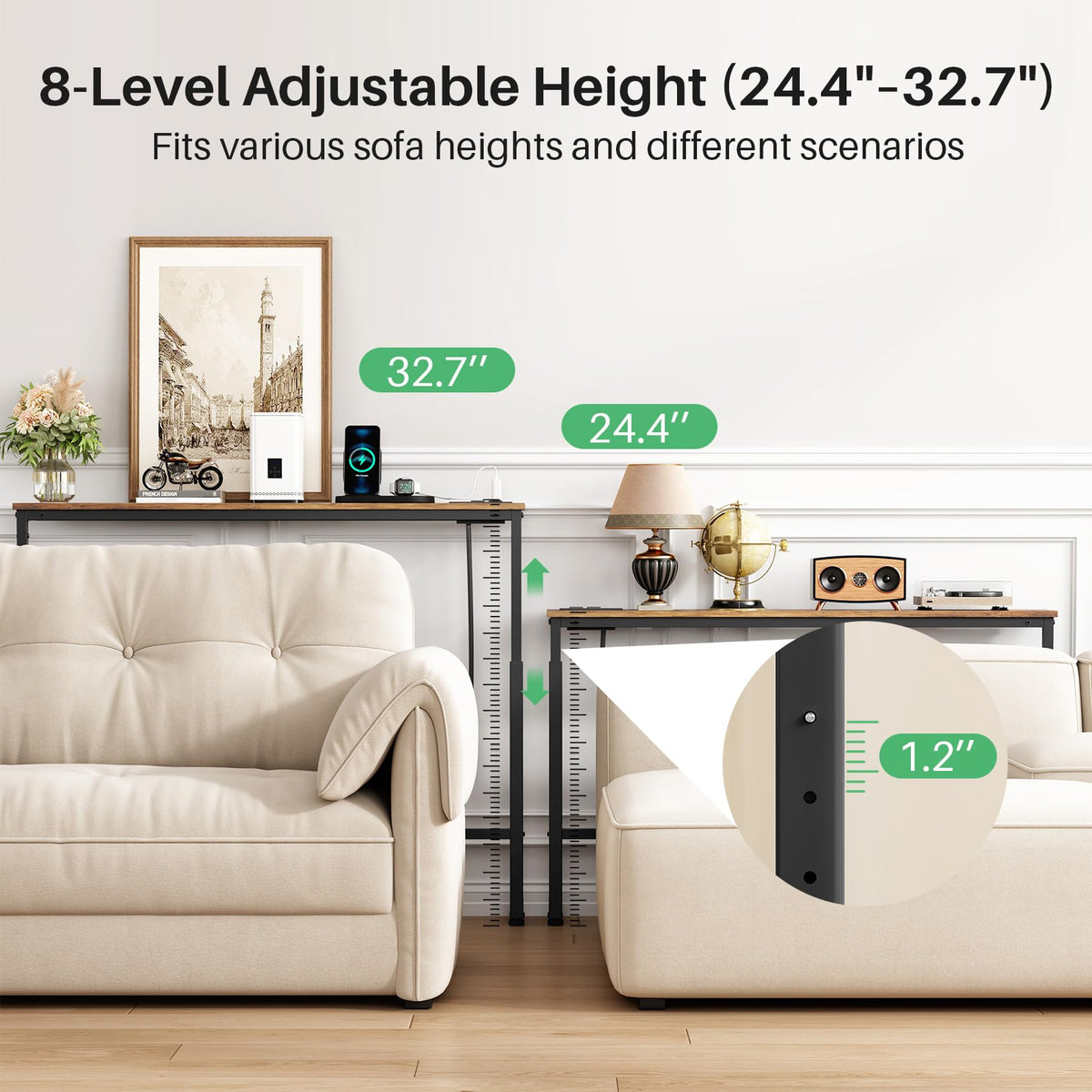 2-Pack Narrow Console Table with Adjustable Height and 2 Power Outlets Q730808