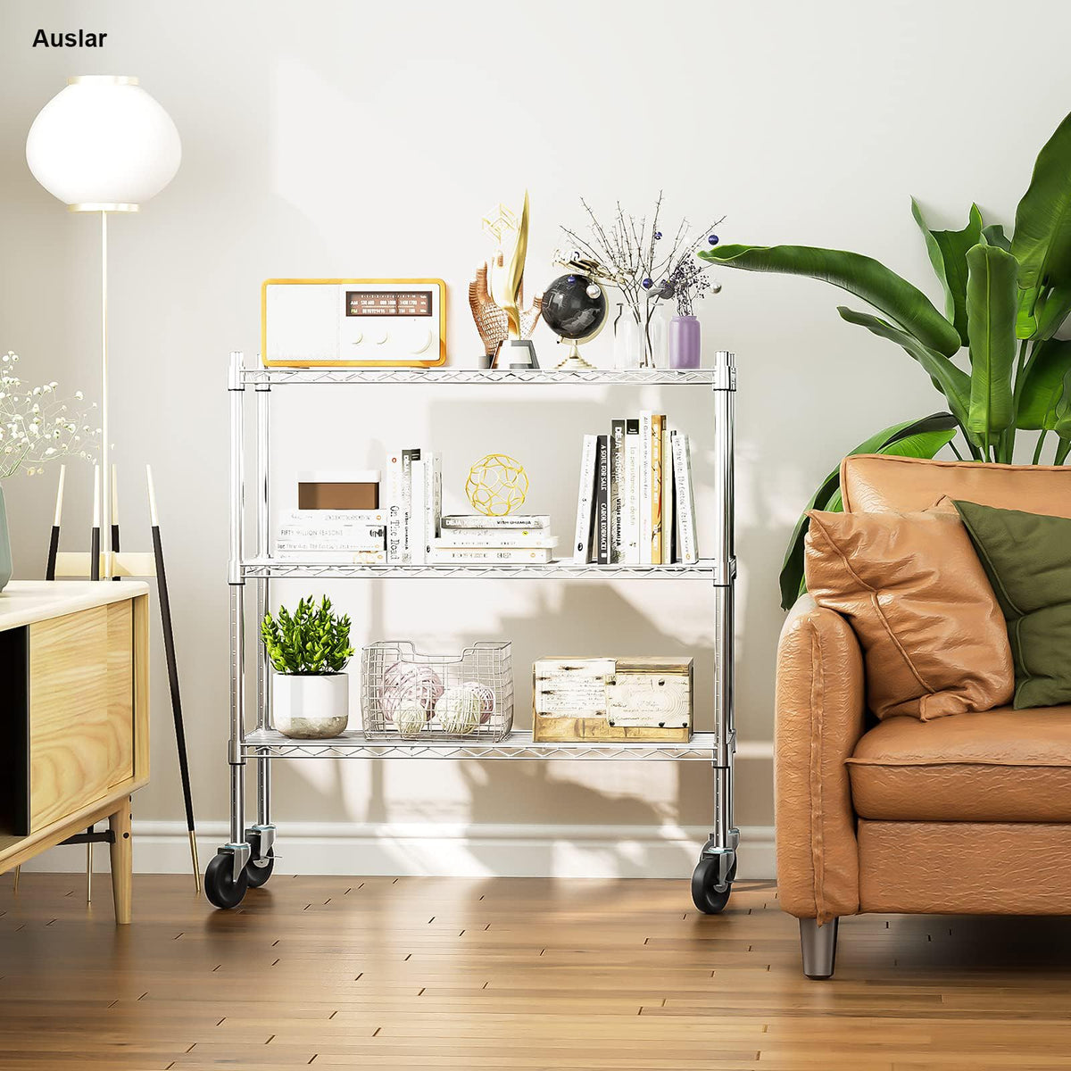 3-Tier Heavy Duty Metal Storage Shelves with Casters M824074