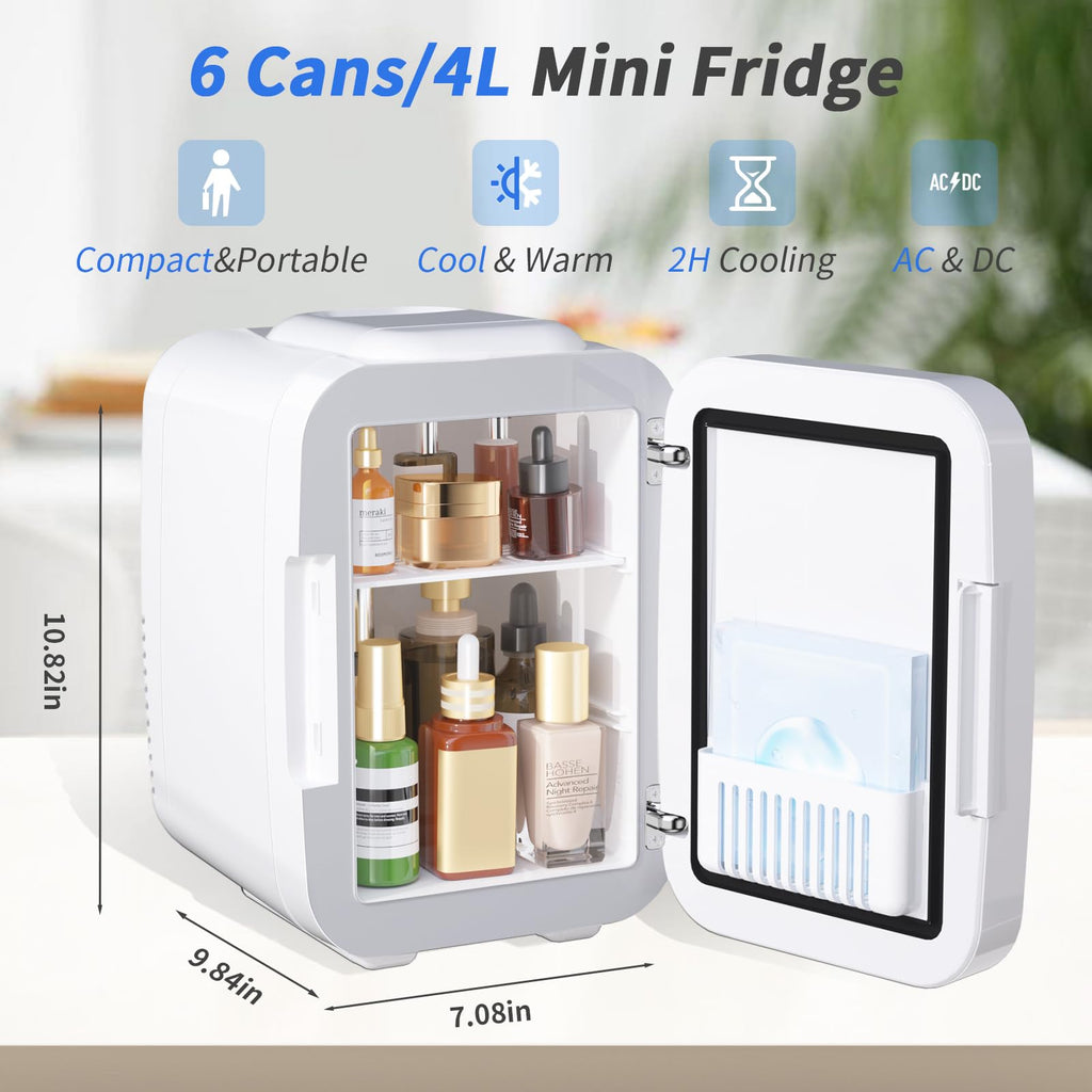 4 Liter 6 Cans Mini Fridge with LED Mirror F1858