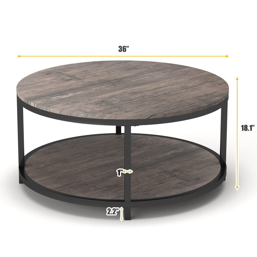 Round 2-Tier Wood Coffee Table with Storage Shelf G119
