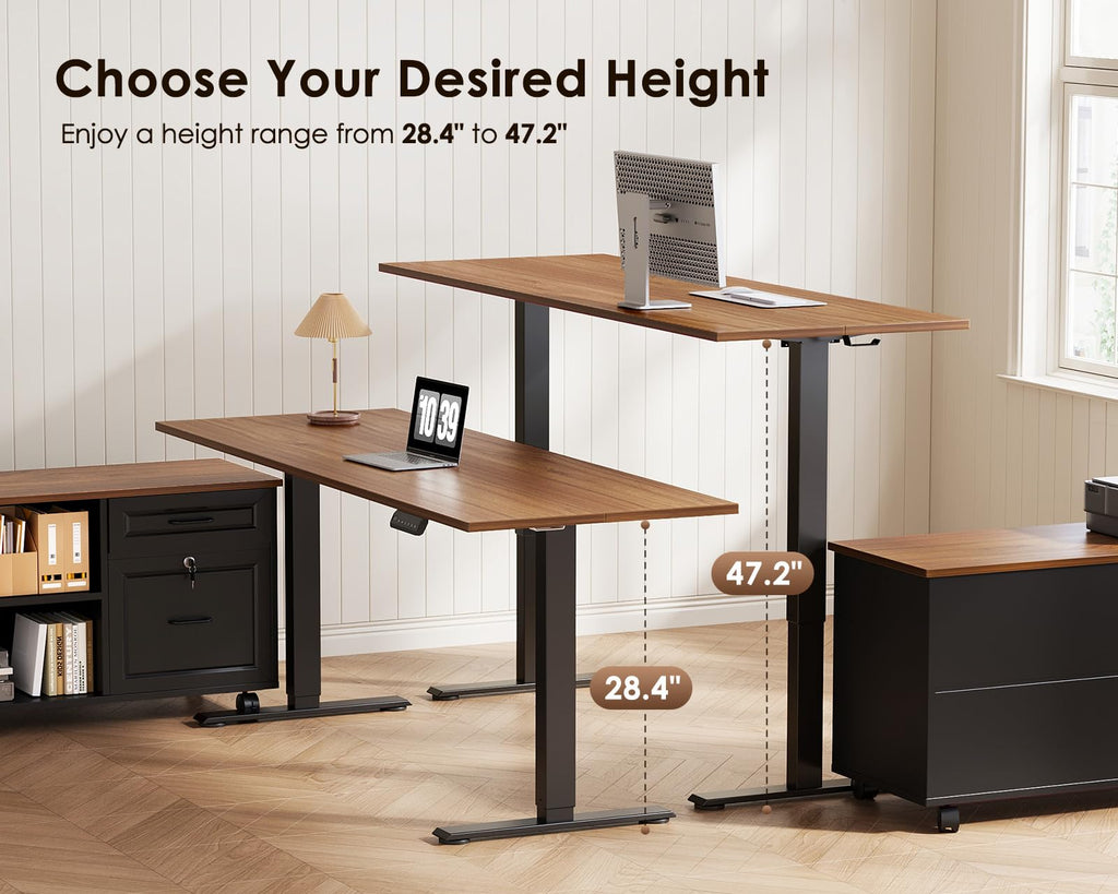 55" L Shaped Electric Standing Desk with Cabinet Sets D578