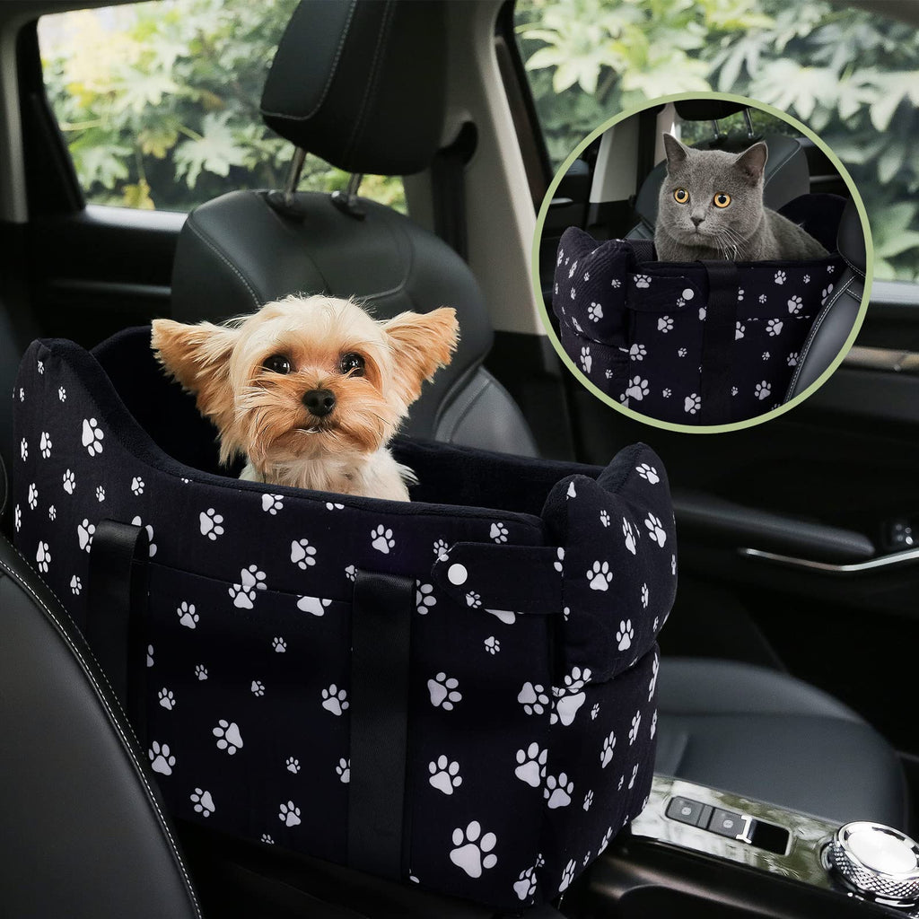 Center Console Dog Car Seat for Small Dogs Under 15 lbs Black F413
