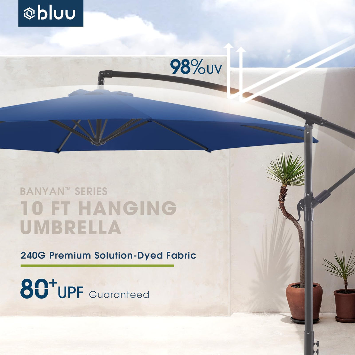 10 FT Navy Blue Patio Offset Umbrella X698037
