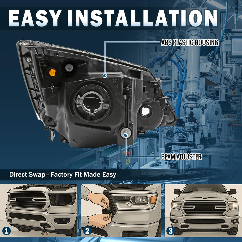 Black Halogen Headlights Pair H865