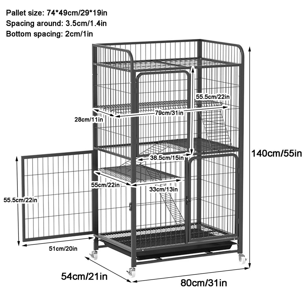 4 Tiers Metal Wire Cat Cage with Wheels Y767