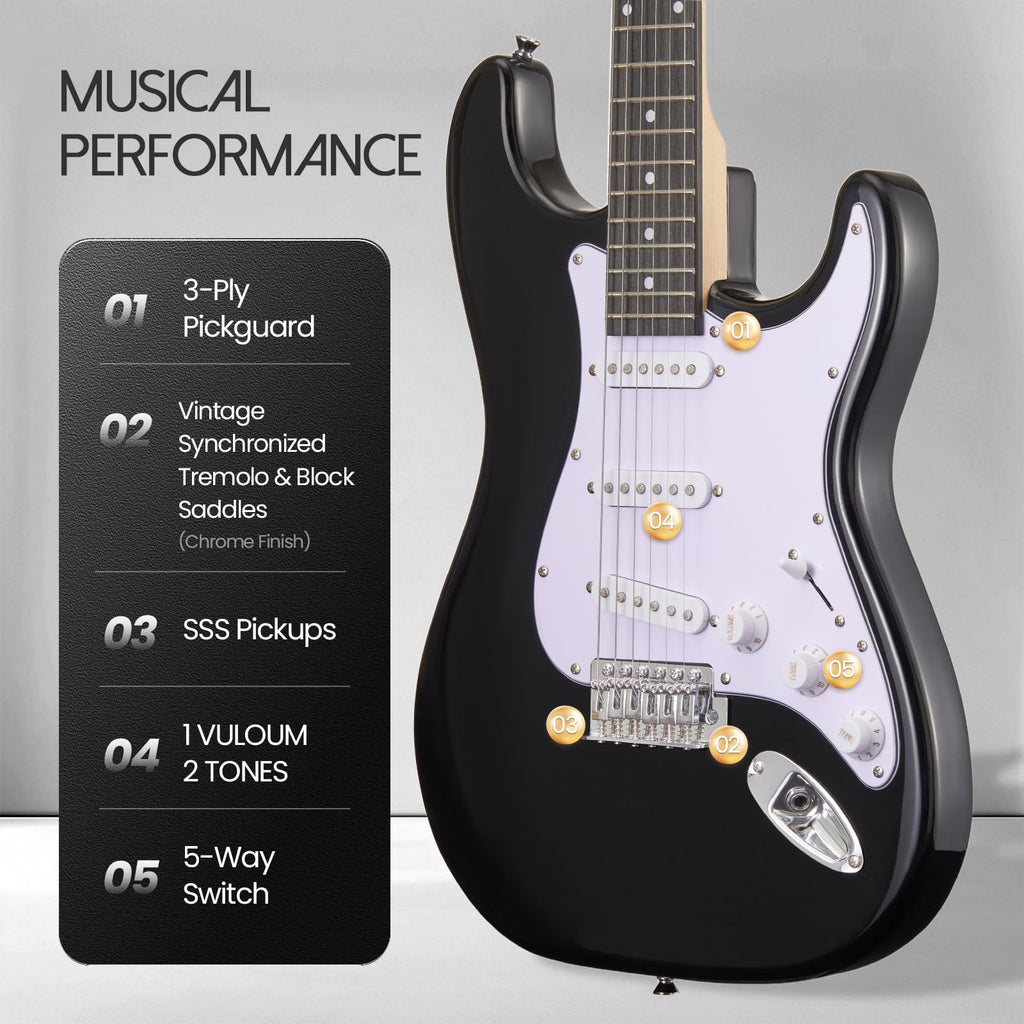 39-Inch Electric Guitar Starter Kit with Amp Black U3320
