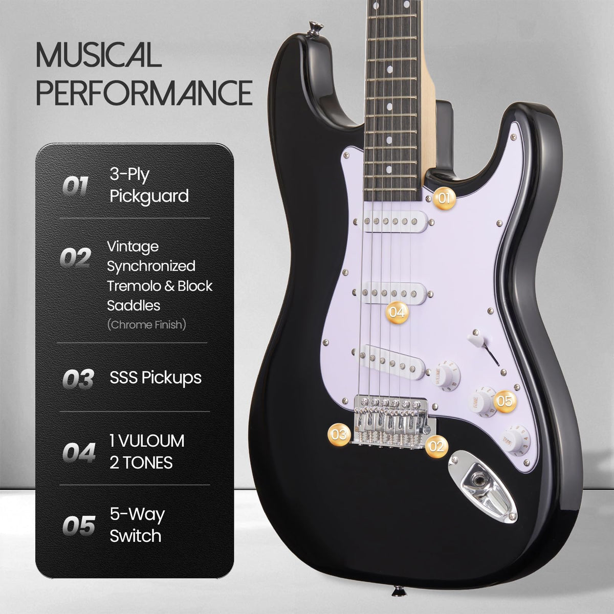 39-Inch Electric Guitar Starter Kit with Amp Black U3320