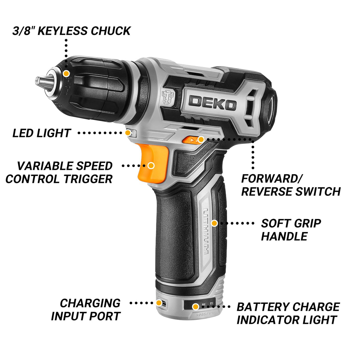 12V Cordless Drill Set with 3/8-inch Keyless Chuck V23118