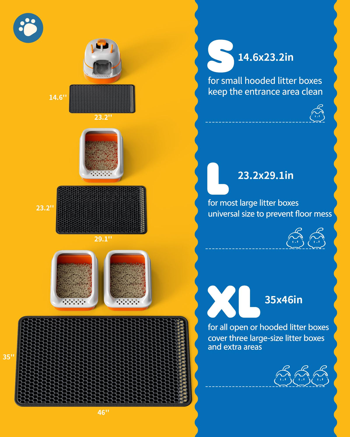 Cat Litter Mat 30 x 24 in Waterproof Non-Slip Black G186732
