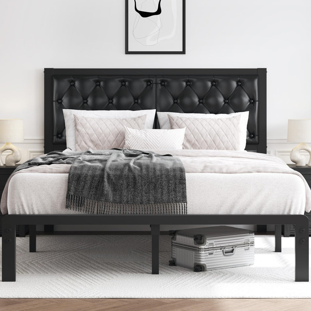 Queen Upholstered Button Tufted Bed Frame with Storage I960