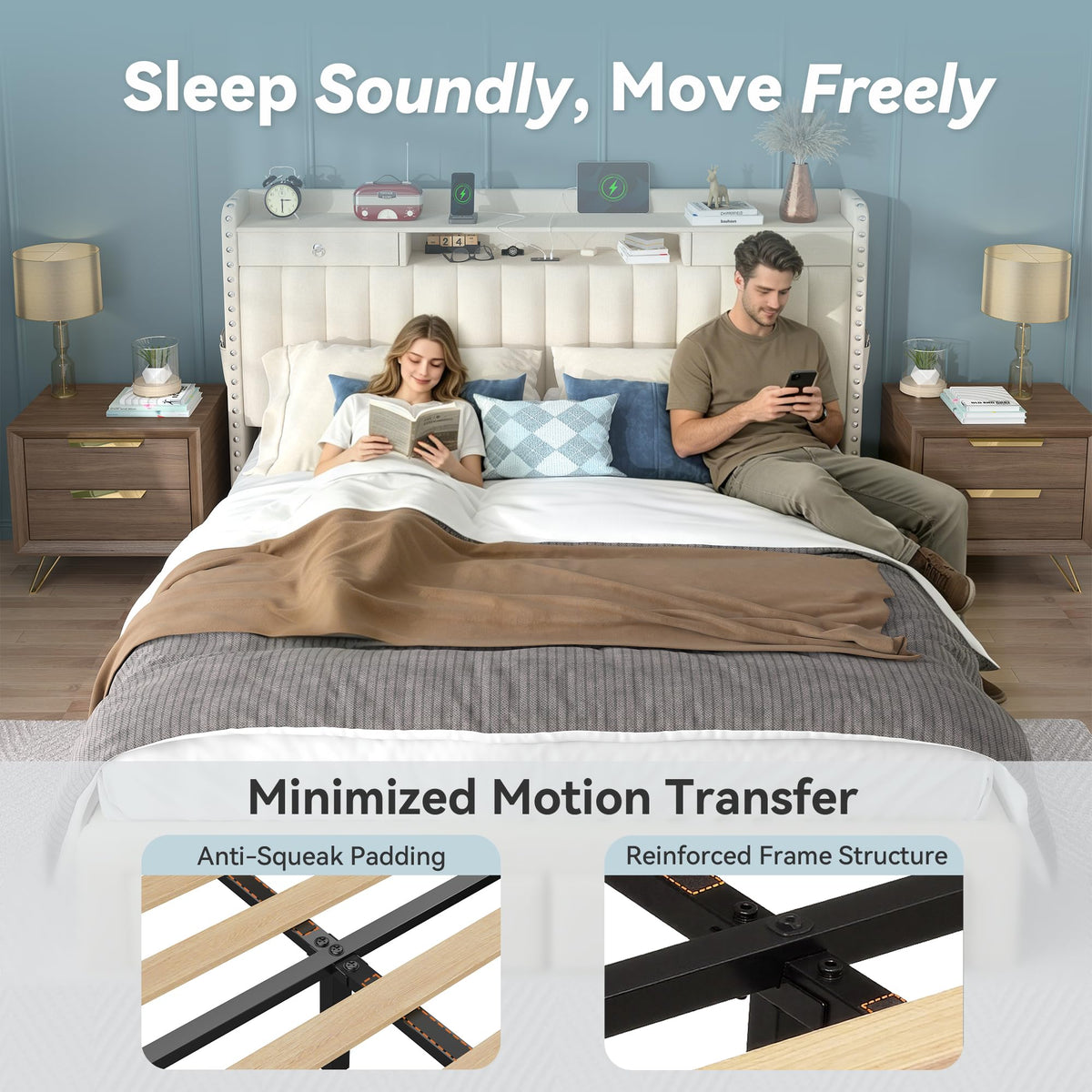 Queen Bed Frame with Storage Headboard & 4 Drawers V9951
