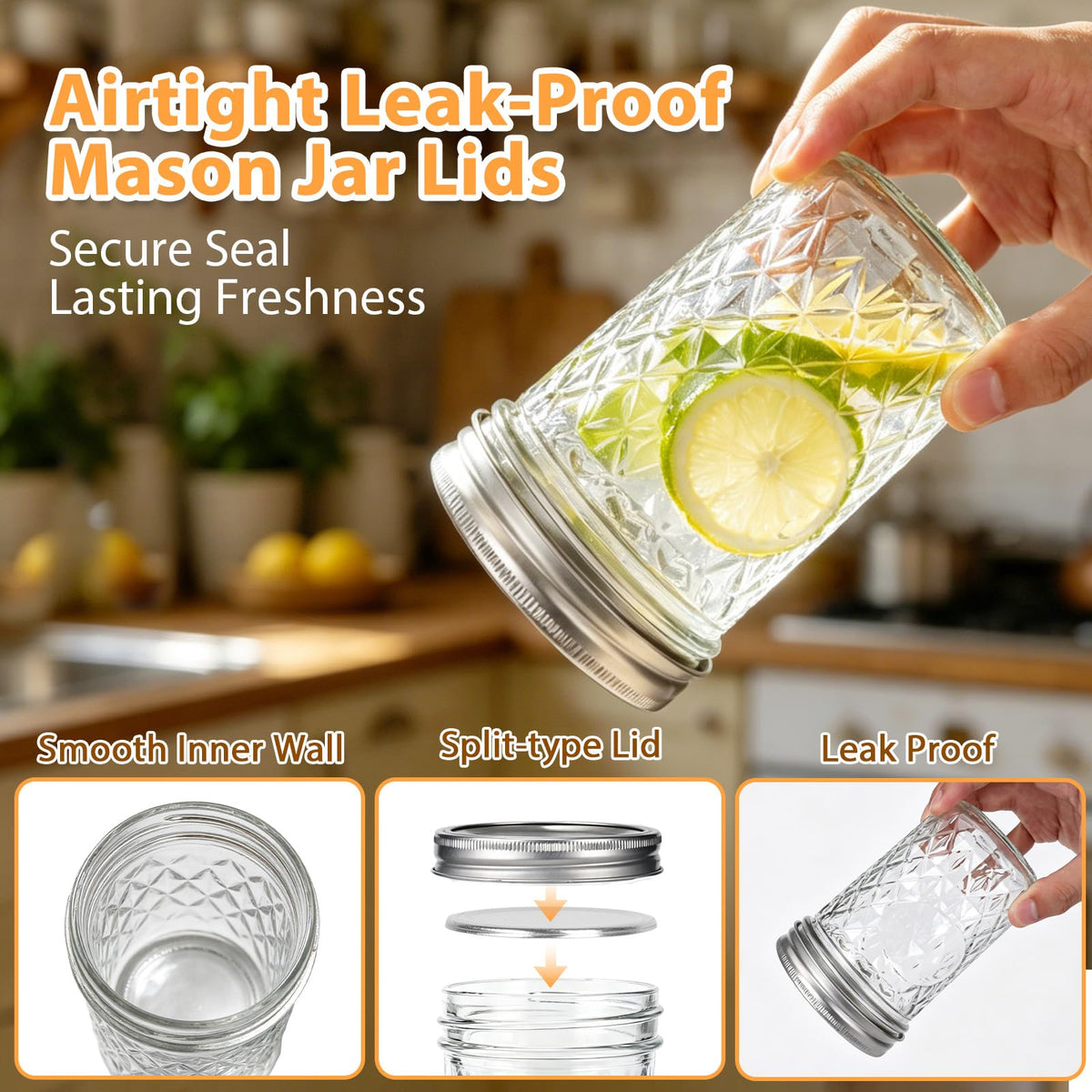16oz Wide Mouth Mason Jars with Airtight Lids X1696