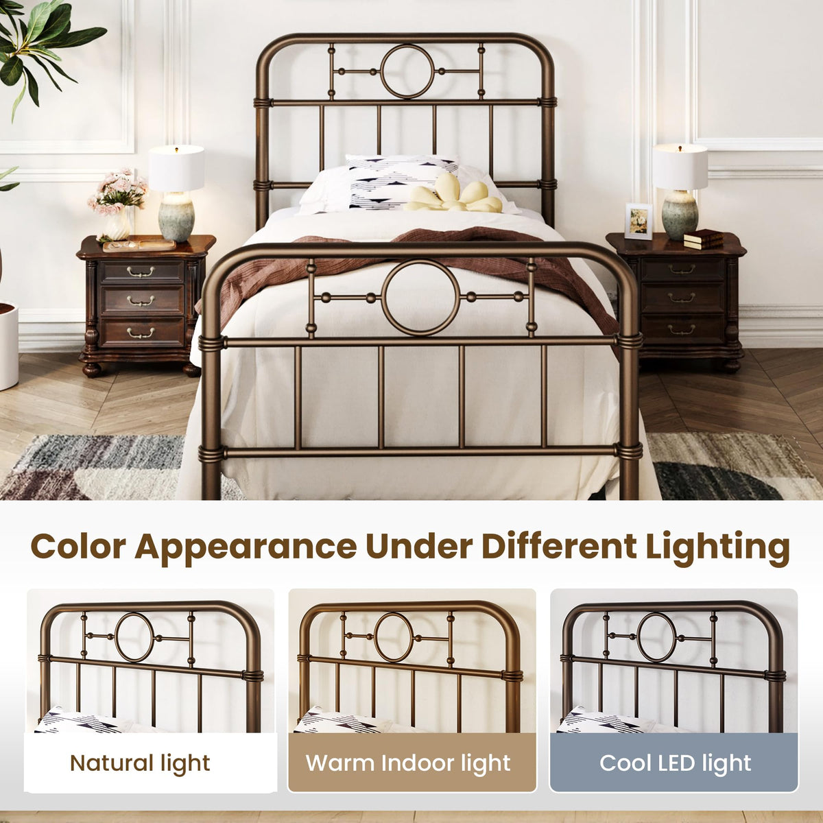 Twin Metal Platform Bed Frame with Vintage Headboard Y61136