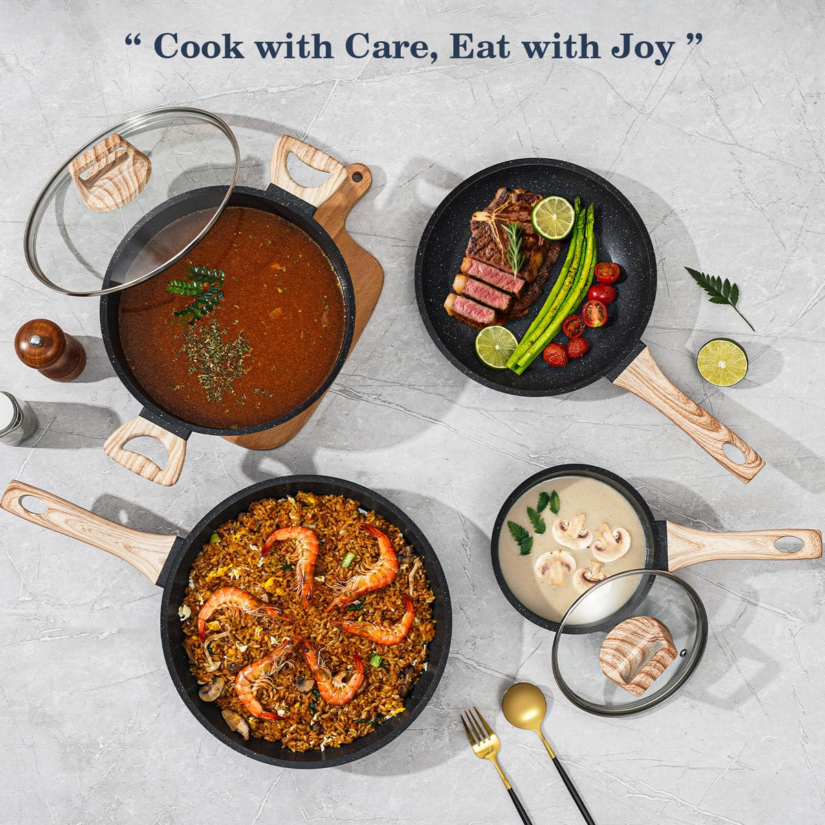 Non Stick 12Pcs Black Granite Induction Cookware K451051