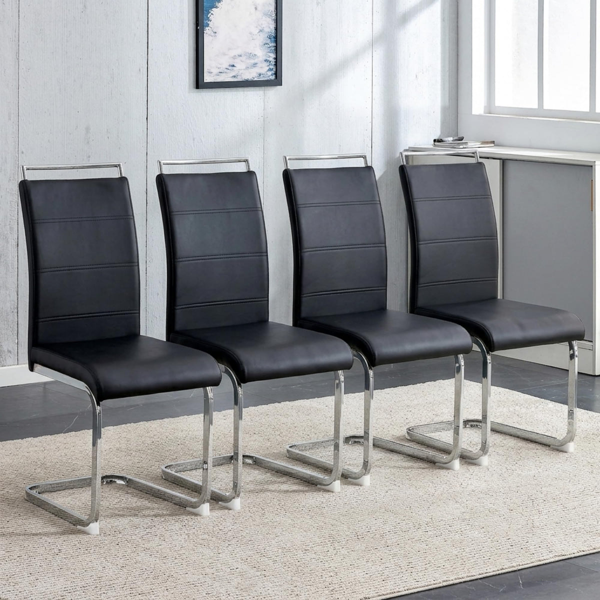 Black Faux Leather Dining Chairs Set of 4 X141