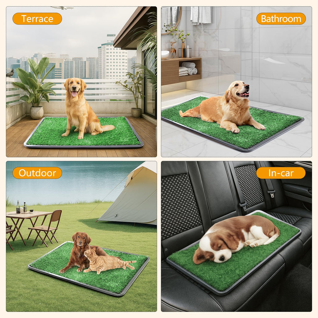 Dog Grass Pad with Tray, 35 x 23 in, 2 Replacement Turf Pads A50884