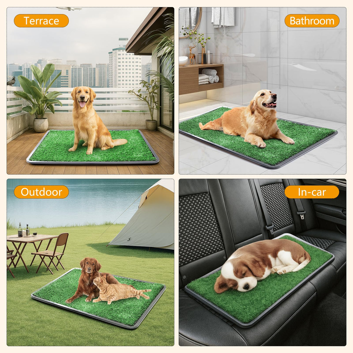 Dog Grass Pad with Tray, 35 x 23 in, 2 Replacement Turf Pads A50884